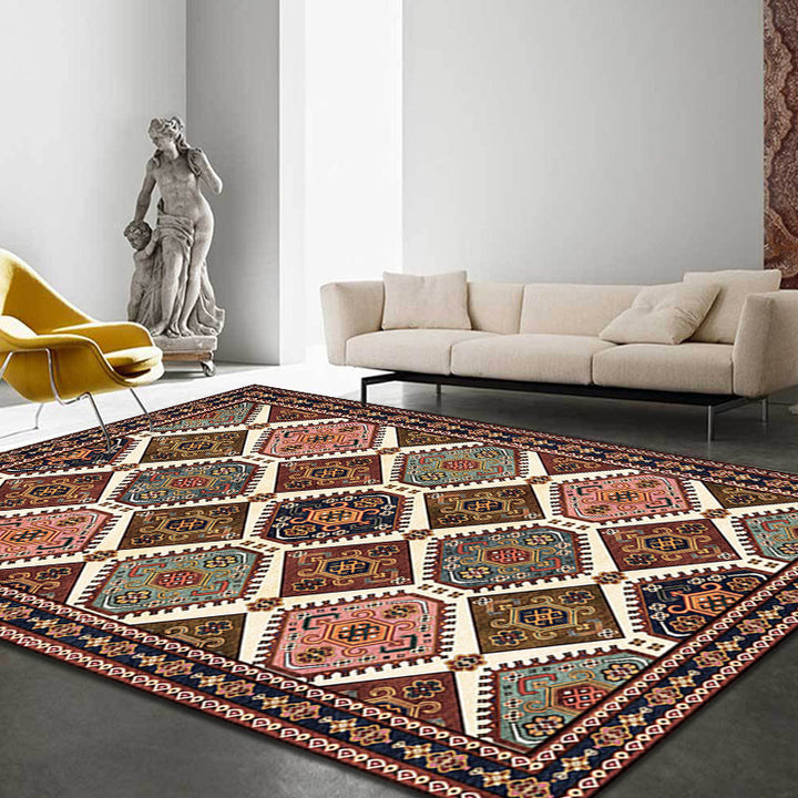 Lisslune | Moroccan Living Room Carpet Brown Tribal Geometric Pattern Carpet Polyester Washable Non-Slip Pet-Friendly Area Rug