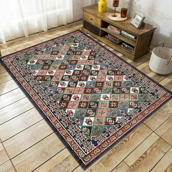 Lisslune | Moroccan Living Room Carpet Brown Tribal Geometric Pattern Carpet Polyester Washable Non-Slip Pet-Friendly Area Rug