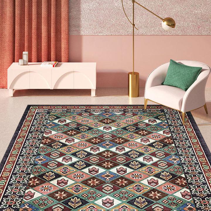 Lisslune | Moroccan Living Room Carpet Brown Tribal Geometric Pattern Carpet Polyester Washable Non-Slip Pet-Friendly Area Rug