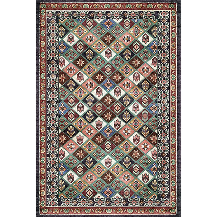 Lisslune | Moroccan Living Room Carpet Brown Tribal Geometric Pattern Carpet Polyester Washable Non-Slip Pet-Friendly Area Rug