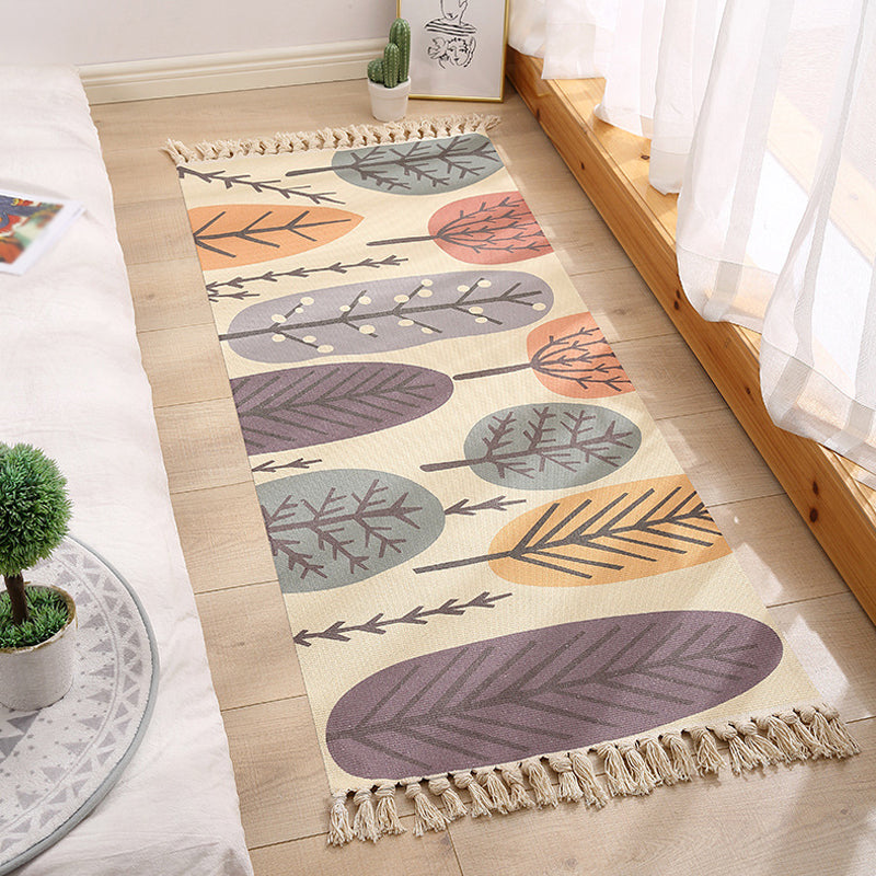 Lisslune | Multicolored Floral Pattern Rug Cotton Modern Rug Pet Friendly Washable Non-Slip Area Rug for Living Room