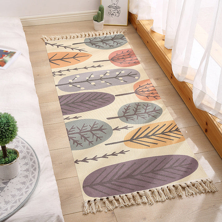 Lisslune | Multicolored Floral Pattern Rug Cotton Modern Rug Pet Friendly Washable Non-Slip Area Rug for Living Room