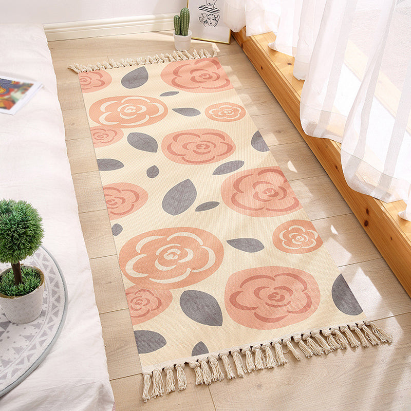 Lisslune | Multicolored Floral Pattern Rug Cotton Modern Rug Pet Friendly Washable Non-Slip Area Rug for Living Room