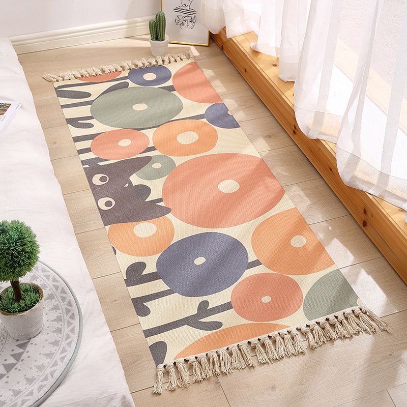 Lisslune | Multicolored Floral Pattern Rug Cotton Modern Rug Pet Friendly Washable Non-Slip Area Rug for Living Room