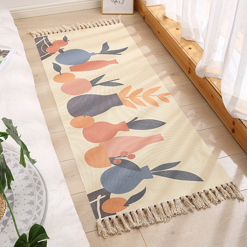 Lisslune | Multicolored Floral Pattern Rug Cotton Modern Rug Pet Friendly Washable Non-Slip Area Rug for Living Room