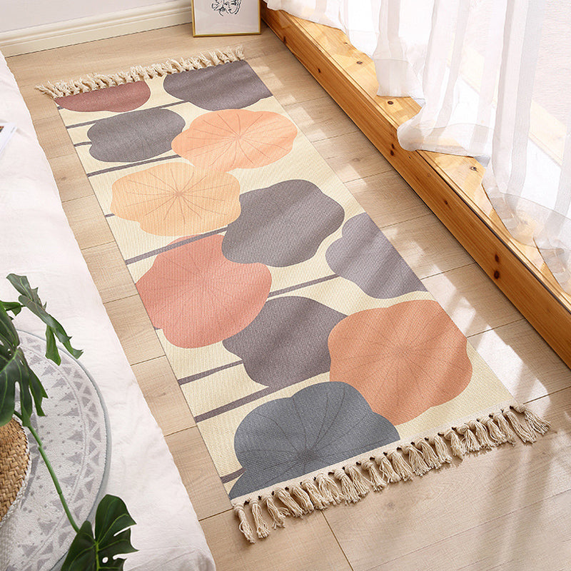 Lisslune | Multicolored Floral Pattern Rug Cotton Modern Rug Pet Friendly Washable Non-Slip Area Rug for Living Room