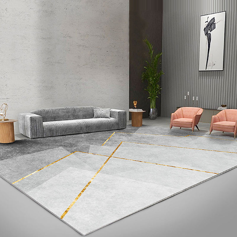 Lisslune | Gray geometric pattern rug with stripes Synthetic Modern rug Washable Non-slip back Rug for living room