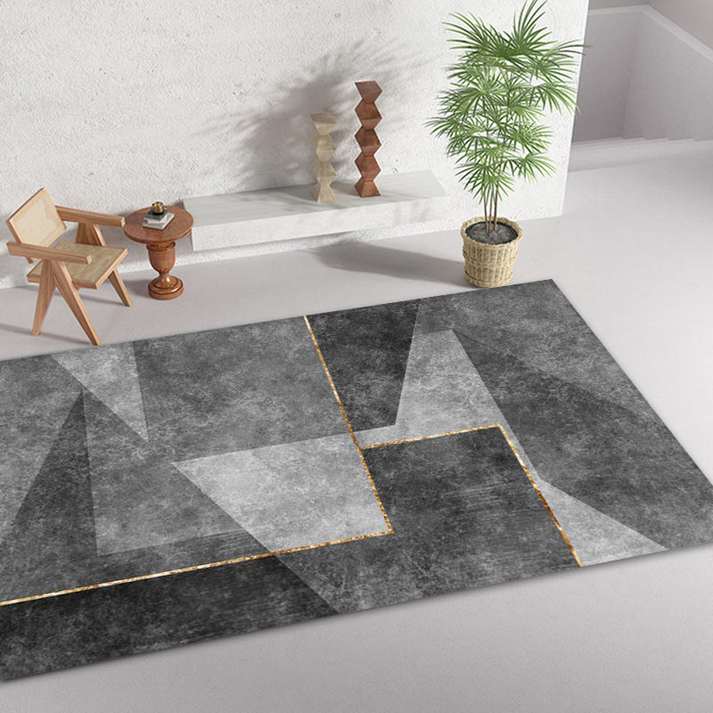 Lisslune | Gray geometric pattern rug with stripes Synthetic Modern rug Washable Non-slip back Rug for living room