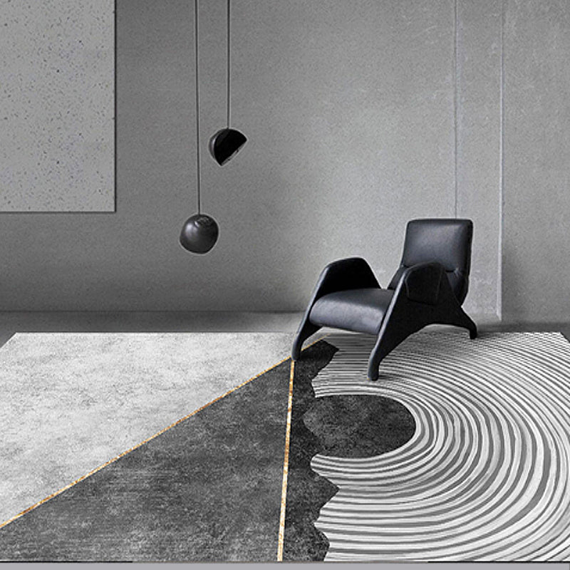 Lisslune | Gray geometric pattern rug with stripes Synthetic Modern rug Washable Non-slip back Rug for living room