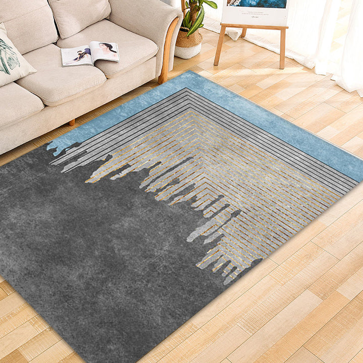 Lisslune | Gray geometric pattern rug with stripes Synthetic Modern rug Washable Non-slip back Rug for living room