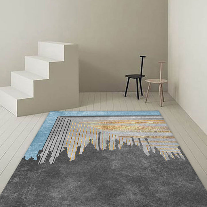 Lisslune | Gray geometric pattern rug with stripes Synthetic Modern rug Washable Non-slip back Rug for living room
