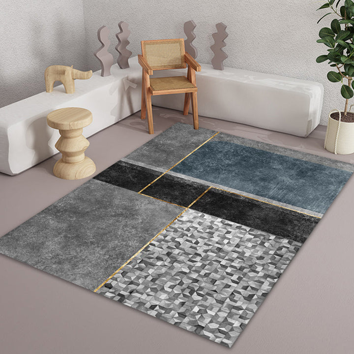 Lisslune | Gray geometric pattern rug with stripes Synthetic Modern rug Washable Non-slip back Rug for living room