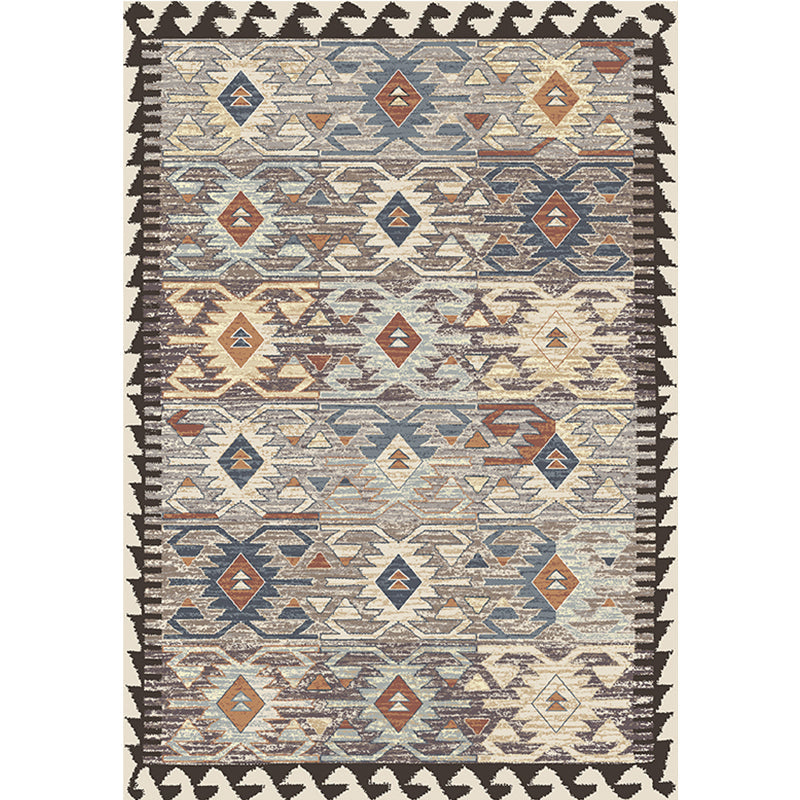 Lisslune | Gray Tribal-Diamond Pattern Rug Polypropylene Bohemian Rug Washable Non-Slip Back Rug for Living Room