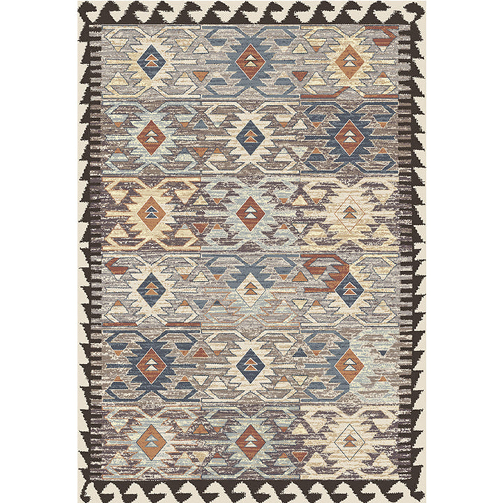 Lisslune | Gray Tribal-Diamond Pattern Rug Polypropylene Bohemian Rug Washable Non-Slip Back Rug for Living Room
