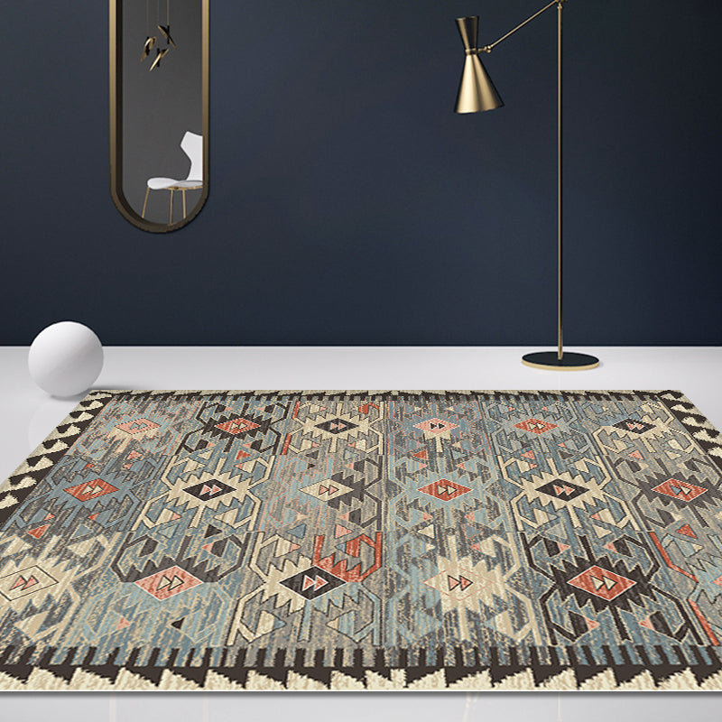 Lisslune | Gray Tribal-Diamond Pattern Rug Polypropylene Bohemian Rug Washable Non-Slip Back Rug for Living Room