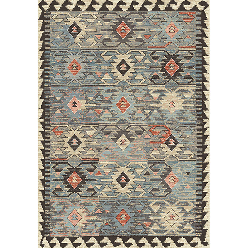 Lisslune | Gray Tribal-Diamond Pattern Rug Polypropylene Bohemian Rug Washable Non-Slip Back Rug for Living Room