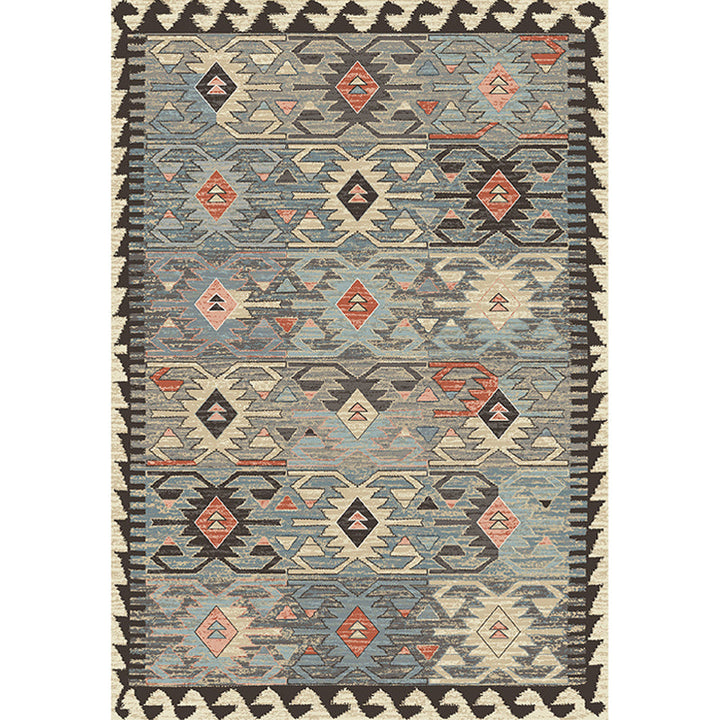 Lisslune | Gray Tribal-Diamond Pattern Rug Polypropylene Bohemian Rug Washable Non-Slip Back Rug for Living Room