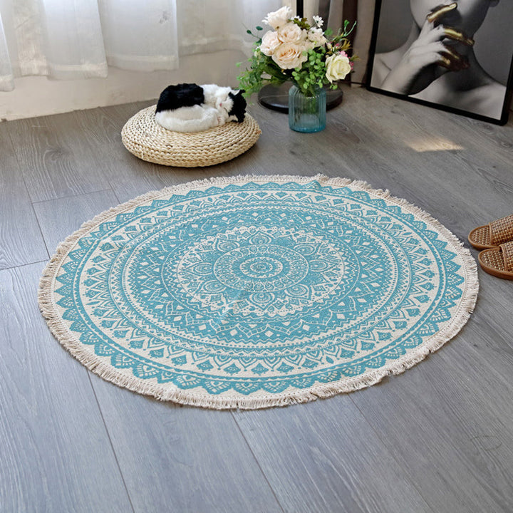 Lisslune | Floral Pattern Rug Jute Moroccan Rug Pet-Friendly Washable Non-Slip Rug for the Living Room