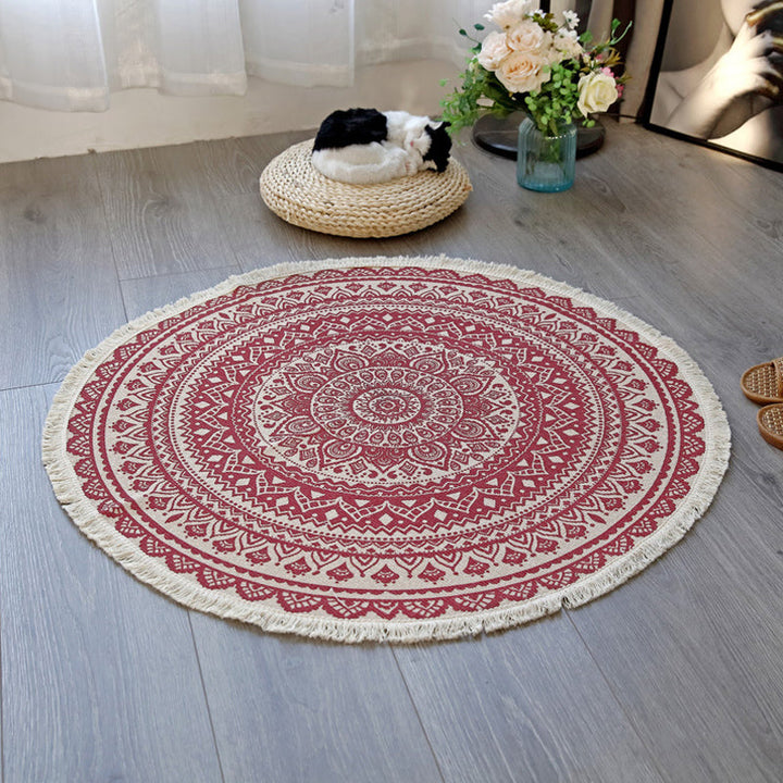 Lisslune | Floral Pattern Rug Jute Moroccan Rug Pet-Friendly Washable Non-Slip Rug for the Living Room