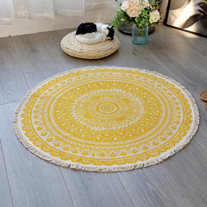 Lisslune | Floral Pattern Rug Jute Moroccan Rug Pet-Friendly Washable Non-Slip Rug for the Living Room