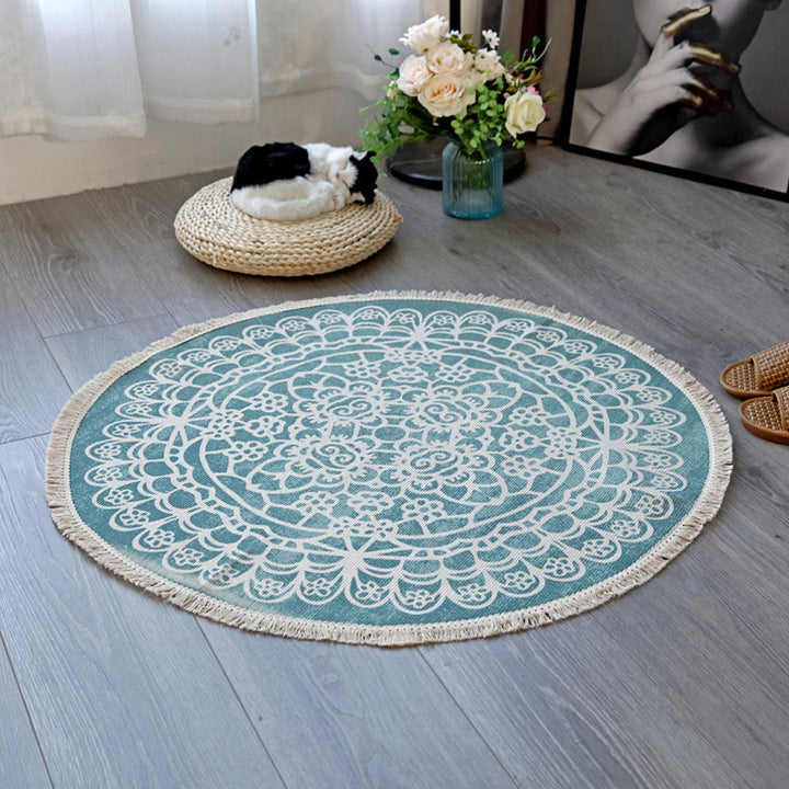 Lisslune | Floral Pattern Rug Jute Moroccan Rug Pet-Friendly Washable Non-Slip Rug for the Living Room