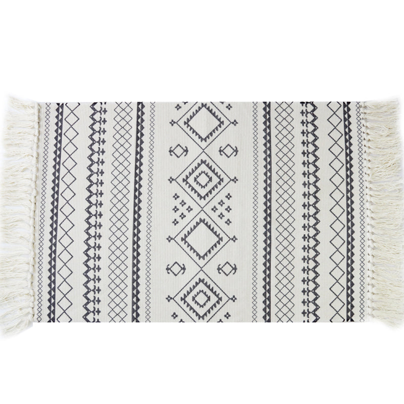 Lisslune | White and blue bedroom rug southwest tribal pattern rug cotton non-slip back washable area rug