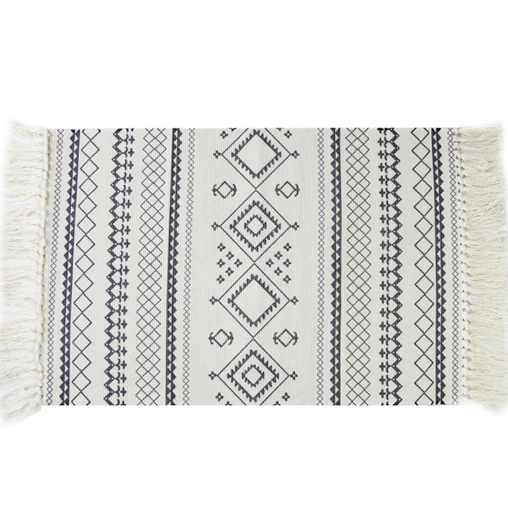 Lisslune | White and blue bedroom rug southwest tribal pattern rug cotton non-slip back washable area rug