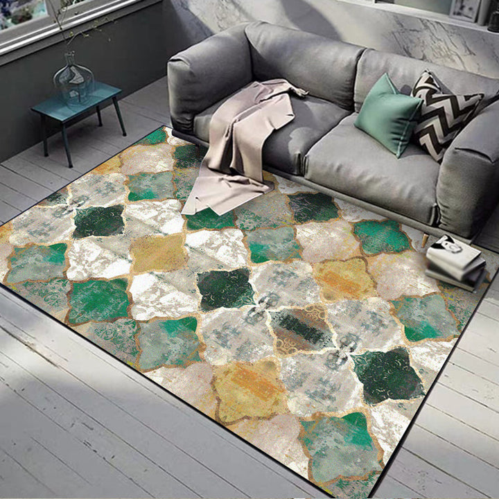 Lisslune | Green Parlor Rug Moroccan Albany Geometric Ogee Pattern Rug Polyester Machine Washable Non-Slip Rug