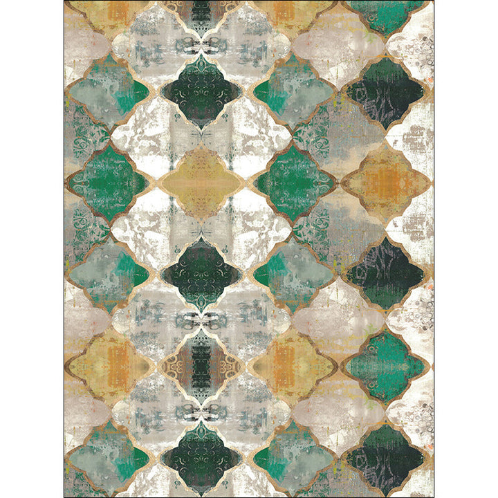 Lisslune | Green Parlor Rug Moroccan Albany Geometric Ogee Pattern Rug Polyester Machine Washable Non-Slip Rug