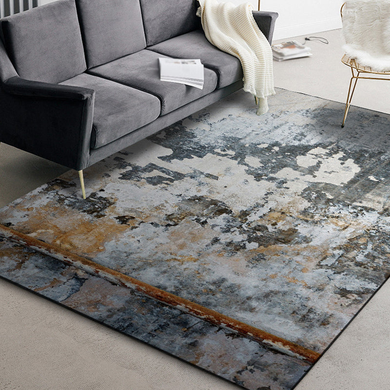 Lisslune | Dark Grey Industrial Carpet Polyester Abstract Pattern Carpet Pet Friendly Non-Slip Washable Rug for Living Room