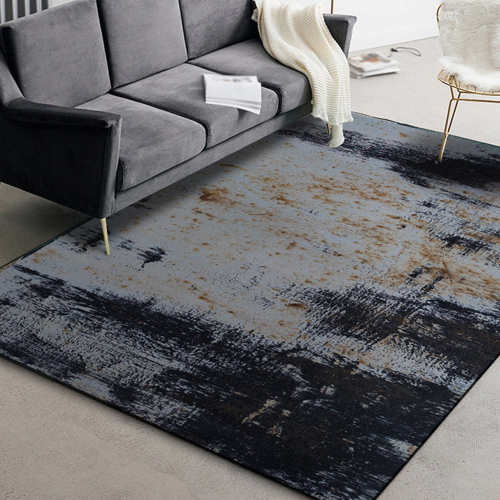 Lisslune | Dark Grey Industrial Carpet Polyester Abstract Pattern Carpet Pet Friendly Non-Slip Washable Rug for Living Room