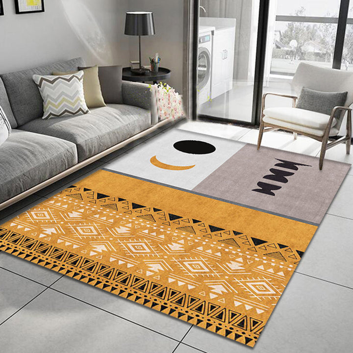 Lisslune | Yellow tribal pattern area rug polyester southwestern rug washable non-slip back rug for the study