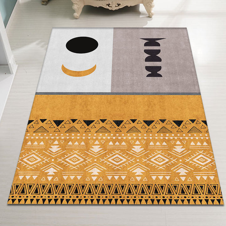 Lisslune | Yellow tribal pattern area rug polyester southwestern rug washable non-slip back rug for the study