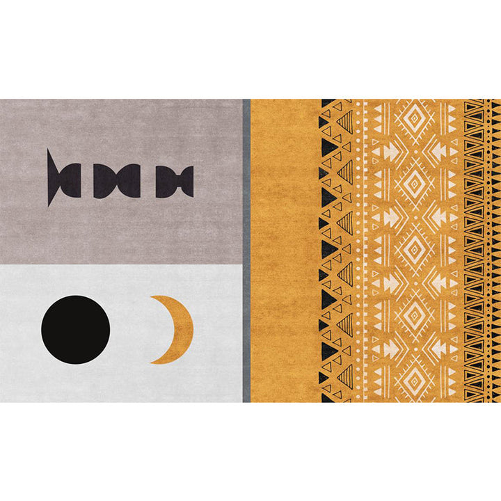 Lisslune | Yellow tribal pattern area rug polyester southwestern rug washable non-slip back rug for the study