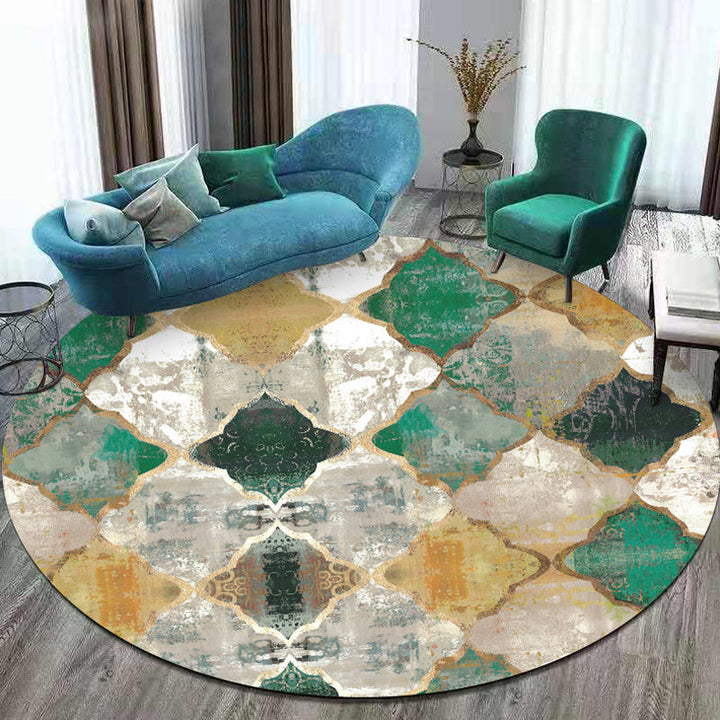 Lisslune | Moroccan geometric pattern rug green polypropylene rug non-slip pet-friendly washable rug for living room