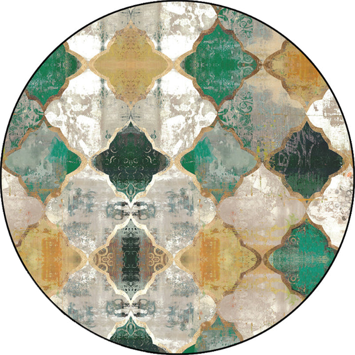 Lisslune | Moroccan geometric pattern rug green polypropylene rug non-slip pet-friendly washable rug for living room