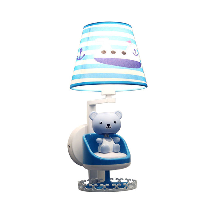 Skørter | Nursing Room Toy Bear Wall Lamp with Ship Fabric 1 Head Children Blue Wall Lamp