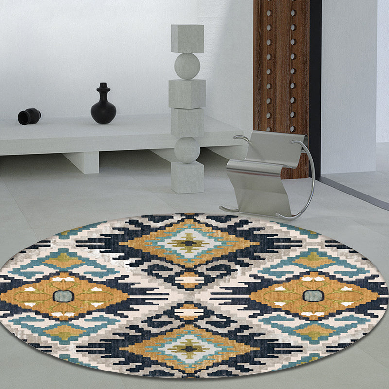Lisslune | Colorful Living Room Carpet Southwestern Tribal Diamond Pattern Carpet Synthetic Machine Washable Non-Slip Back Carpet
