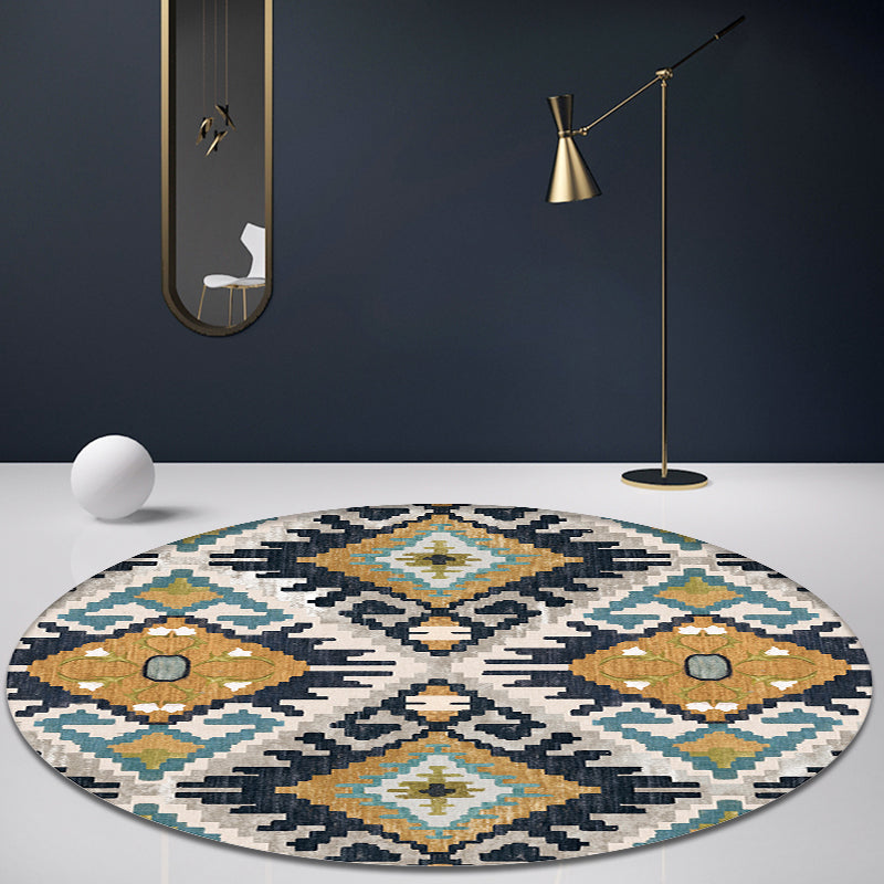 Lisslune | Colorful Living Room Carpet Southwestern Tribal Diamond Pattern Carpet Synthetic Machine Washable Non-Slip Back Carpet