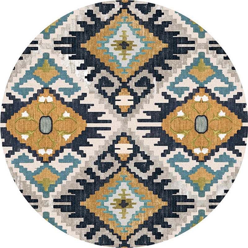 Lisslune | Colorful Living Room Carpet Southwestern Tribal Diamond Pattern Carpet Synthetic Machine Washable Non-Slip Back Carpet