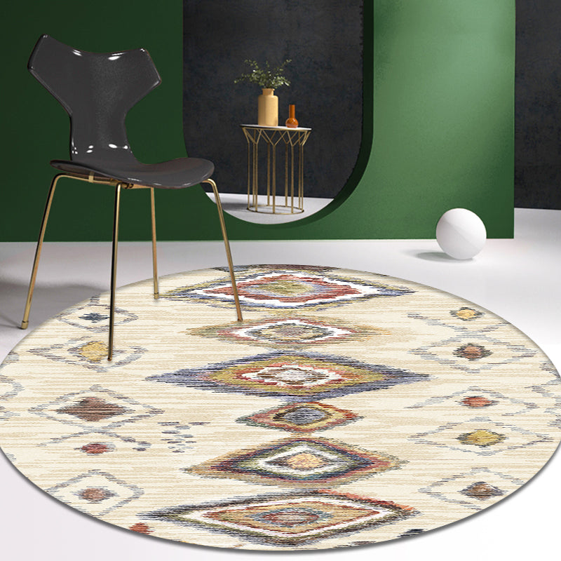 Lisslune | Colorful Living Room Carpet Southwestern Tribal Diamond Pattern Carpet Synthetic Machine Washable Non-Slip Back Carpet