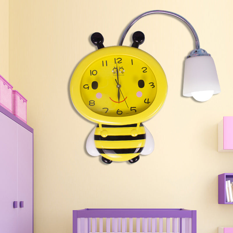 Skørter | Yellow Clock Bee Wall Lamp 1 Light Cartoon Plastic Wall Light for Boys Girls Bedroom