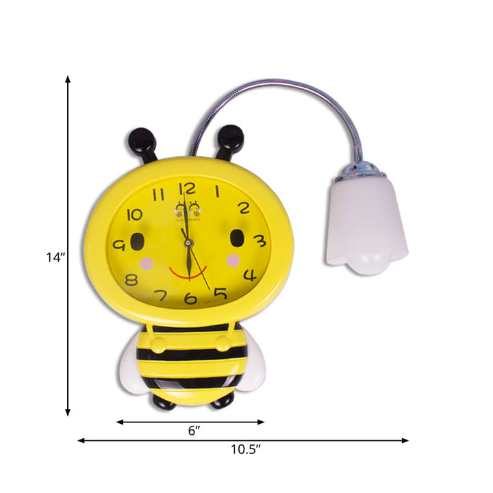 Skørter | Yellow Clock Bee Wall Lamp 1 Light Cartoon Plastic Wall Light for Boys Girls Bedroom