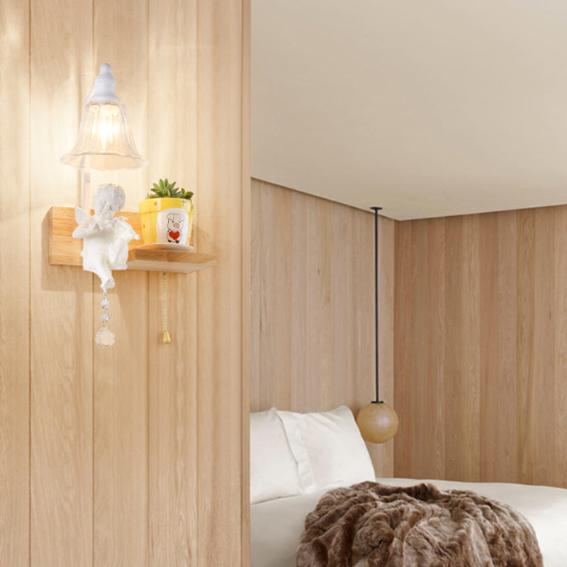 Skørter | Bedroom Study Bell Wall Lamp with Angel Wood 1 Head Creative Clear Wall Lamp