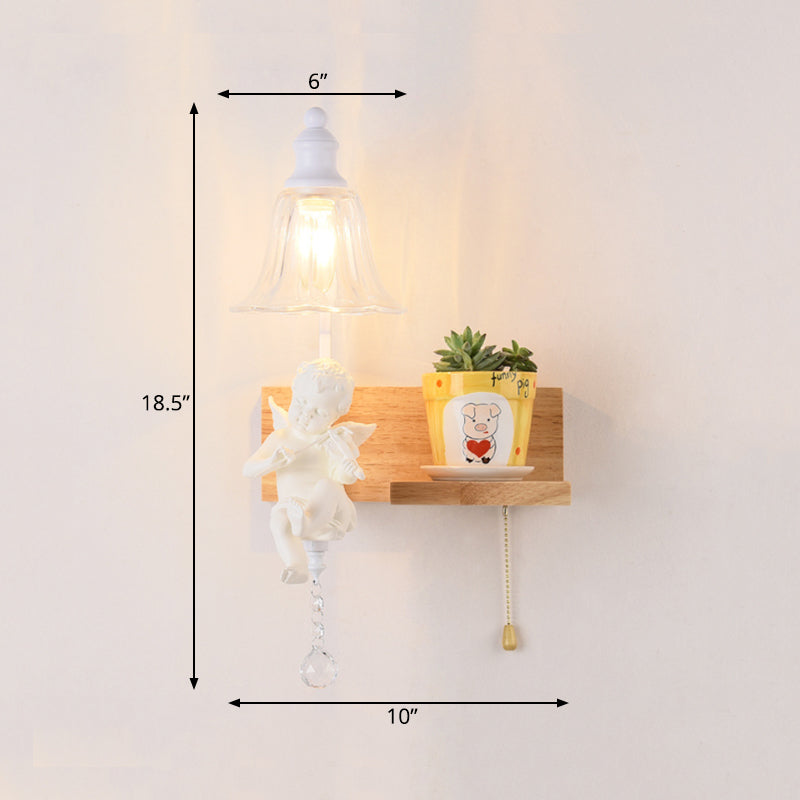 Skørter | Bedroom Study Bell Wall Lamp with Angel Wood 1 Head Creative Clear Wall Lamp