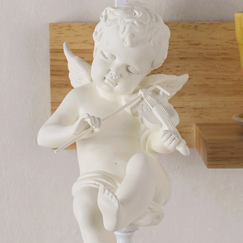 Skørter | Bedroom Study Bell Wall Lamp with Angel Wood 1 Head Creative Clear Wall Lamp