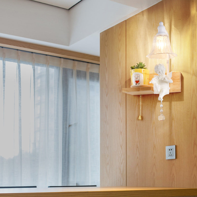 Skørter | Bedroom Study Bell Wall Lamp with Angel Wood 1 Head Creative Clear Wall Lamp