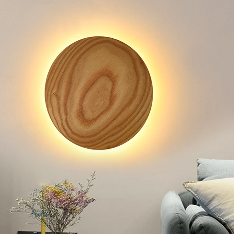 Lisslune | Wooden Circle Wall Lighting Ideas Minimalism 5"/7" Width LED Beige Surface Wall Light for the Living Room
