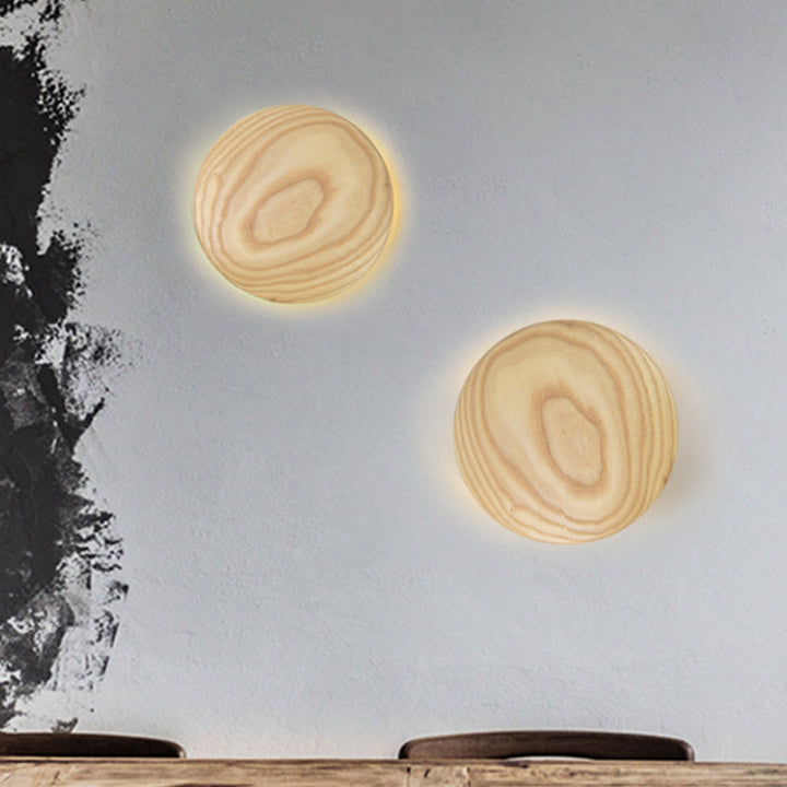 Lisslune | Wooden Circle Wall Lighting Ideas Minimalism 5"/7" Width LED Beige Surface Wall Light for the Living Room