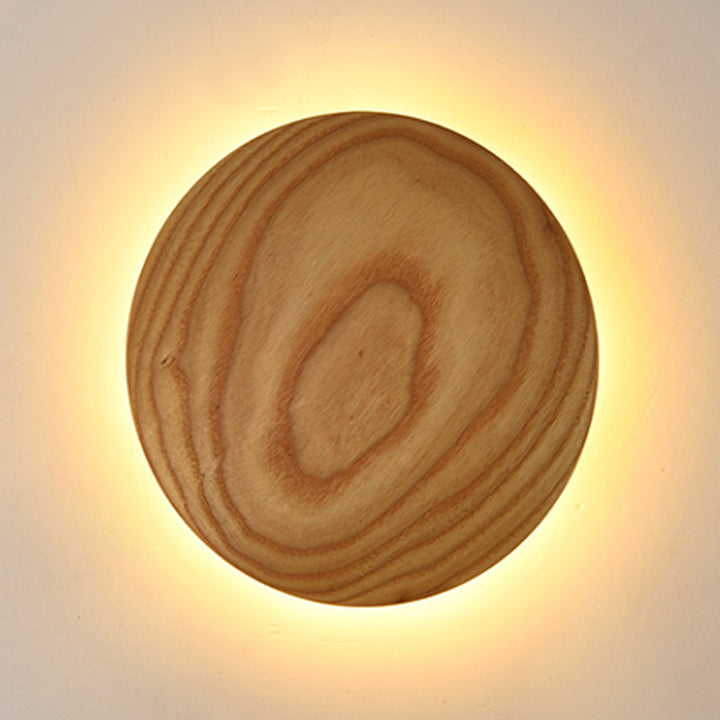 Lisslune | Wooden Circle Wall Lighting Ideas Minimalism 5"/7" Width LED Beige Surface Wall Light for the Living Room